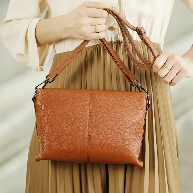 Old Man's Head Cow Leather Shoulder Bag Crossbody Bag Women's Brown-4
