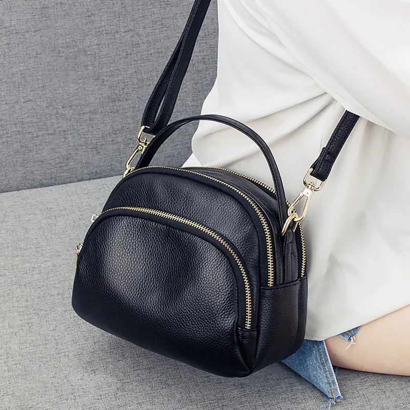 Old Man's Head Cow Leather Shoulder Bag, Crossbody Bag, Handbag Trumpets Women's Black-1
