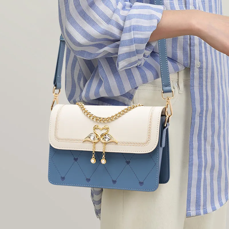 Old Man's Head Split Cow Leather With Synthetic Leather Crossbody Bag Women's White/Blue-1