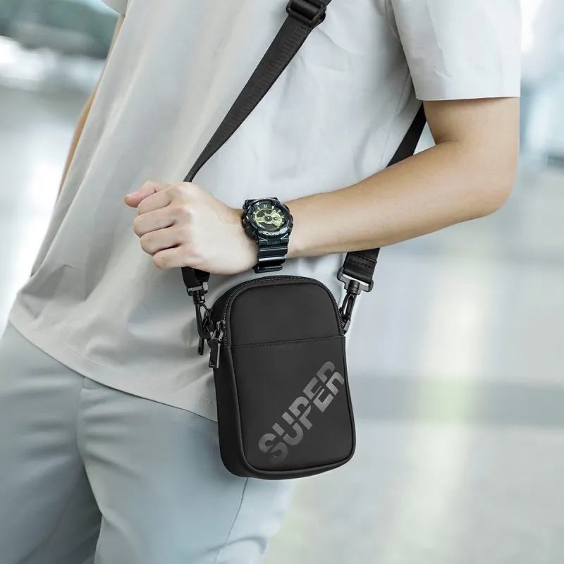 Old Man's Head Fabric One Shoulder Crossbody Cell Phone Pouch Mini Men Black-2