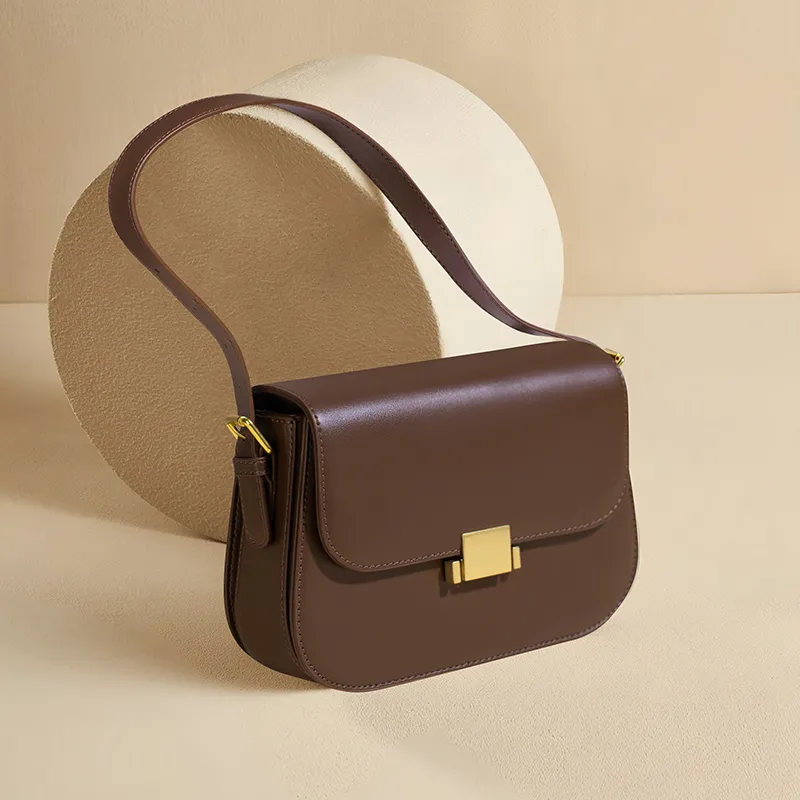 Old Man's Head Cow Leather Patchwork Synthetic Leather Small Square Bag Shoulder Bag Women's Brown-3