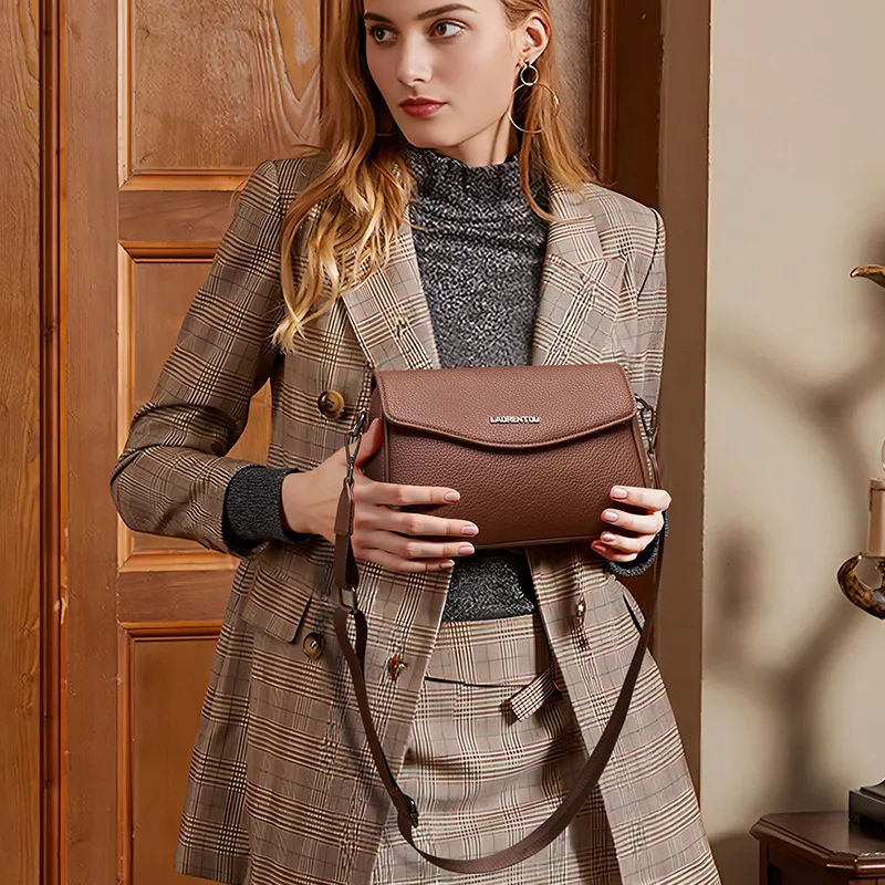 Old Man's Head Cow Leather Crossbody Bag, Shoulder Bag Women's Dark Brown-1