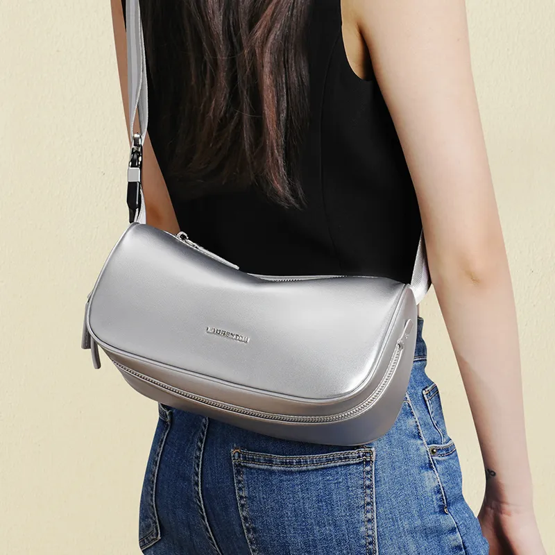 Old Man's Head Synthetic Leather With Cow Leather Crossbody Bag, Shoulder Bag Women's Silver-1