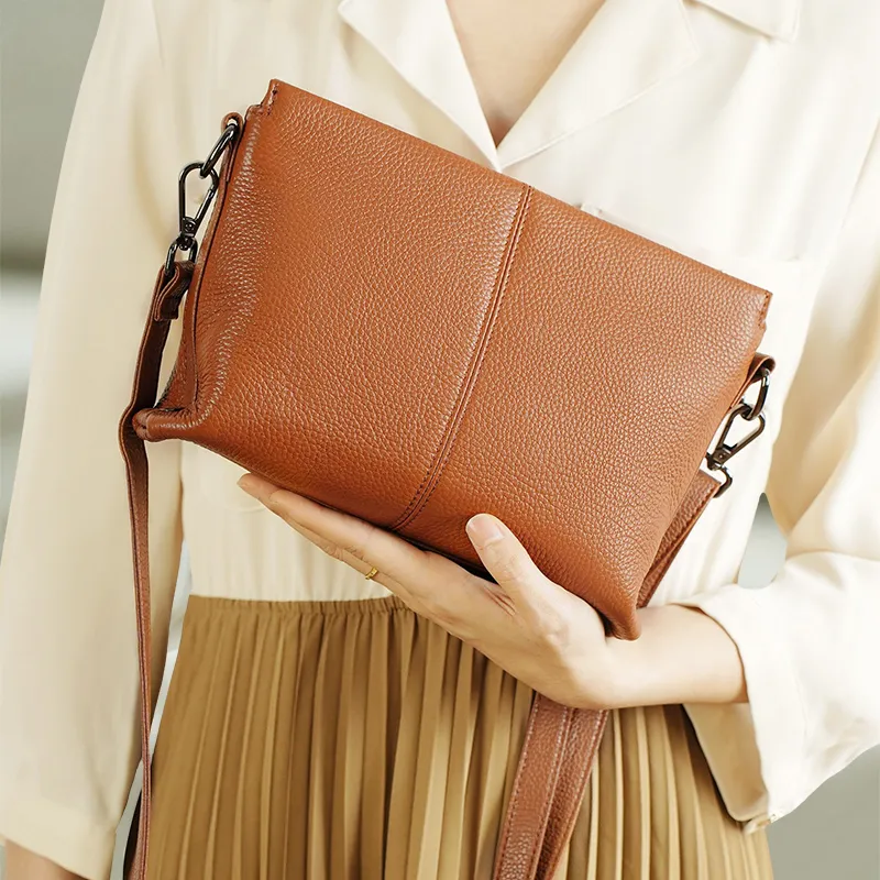 Old Man's Head Cow Leather Shoulder Bag Crossbody Bag Women's Brown-3