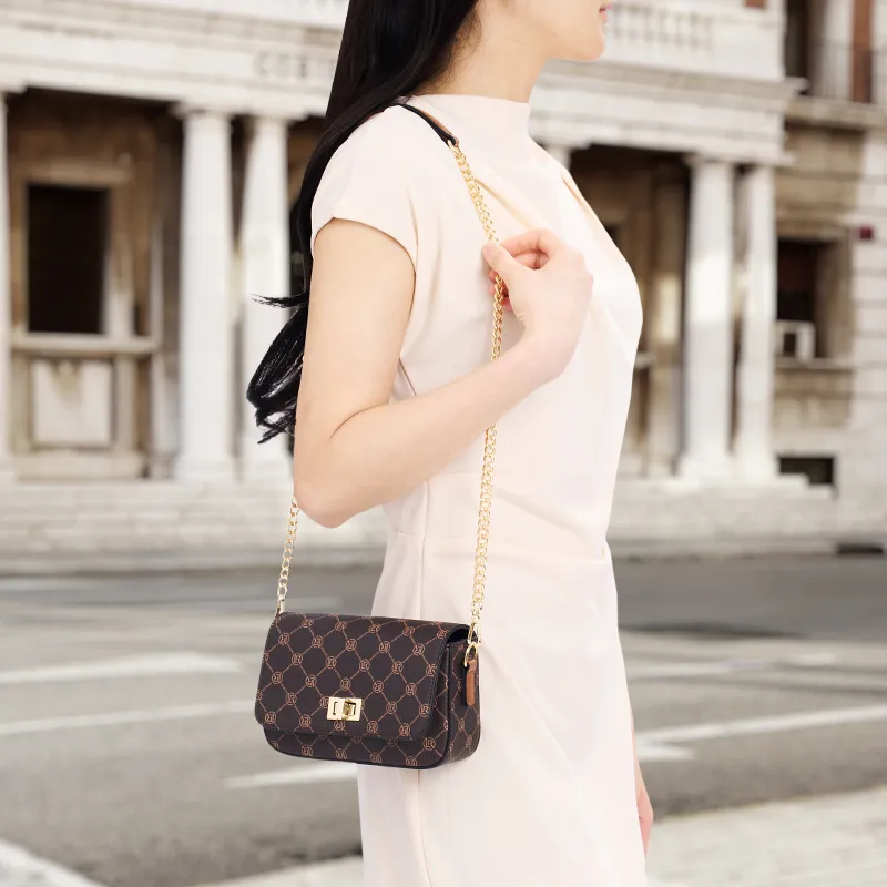 Old Man's Head PVC Chain Crossbody Bag, Shoulder Bag, Cell Phone Pouch Women's Coffee-3