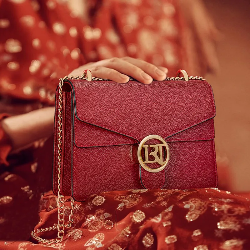 Old Man's Head Cow Leather One Shoulder Small Square Bag Women's Red-1