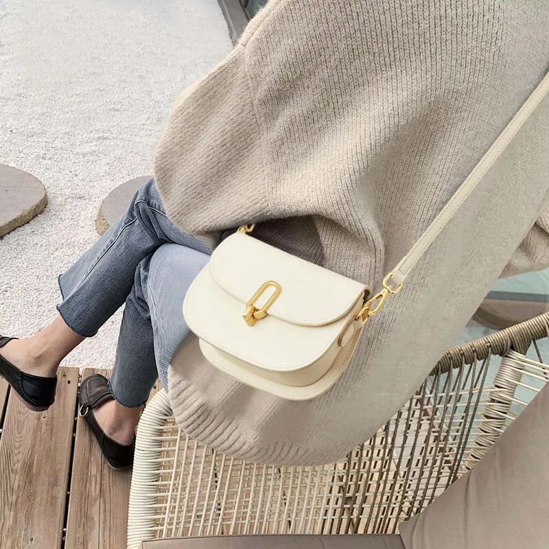 Old Man's Head Cow Leather One Shoulder Bag, Handheld Crossbody Bag Regular Women's Cream White / Knight Black-4
