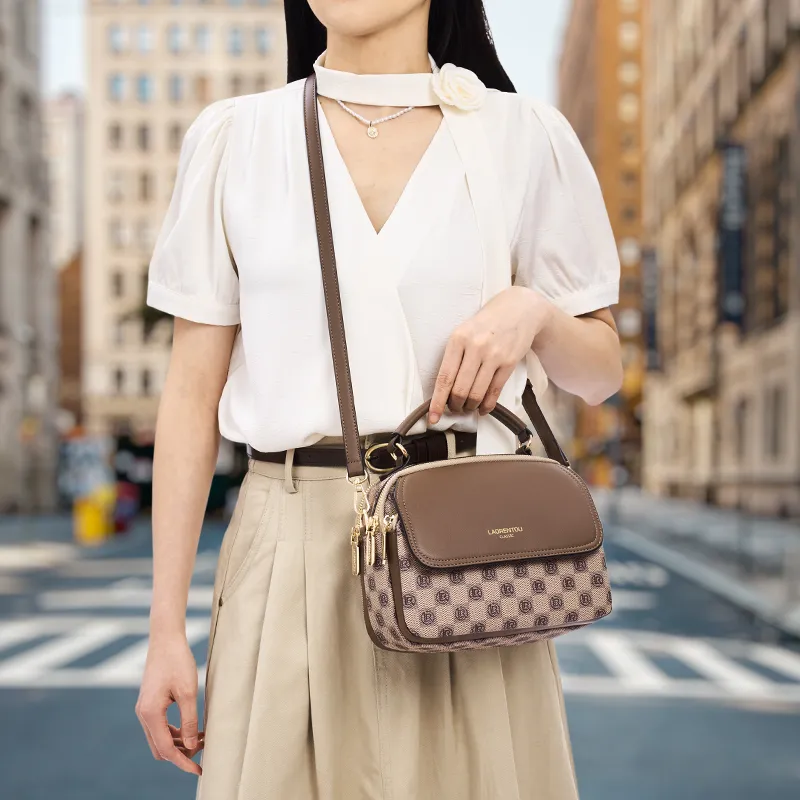 Old Man's Head Pvc Portable Small Bag Shoulder Bag, Crossbody Bag Women's Khaki-2