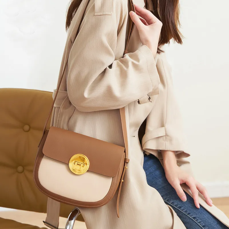 Old Man's Head Cow Leather Shoulder Bag Women's Khaki Brown-2