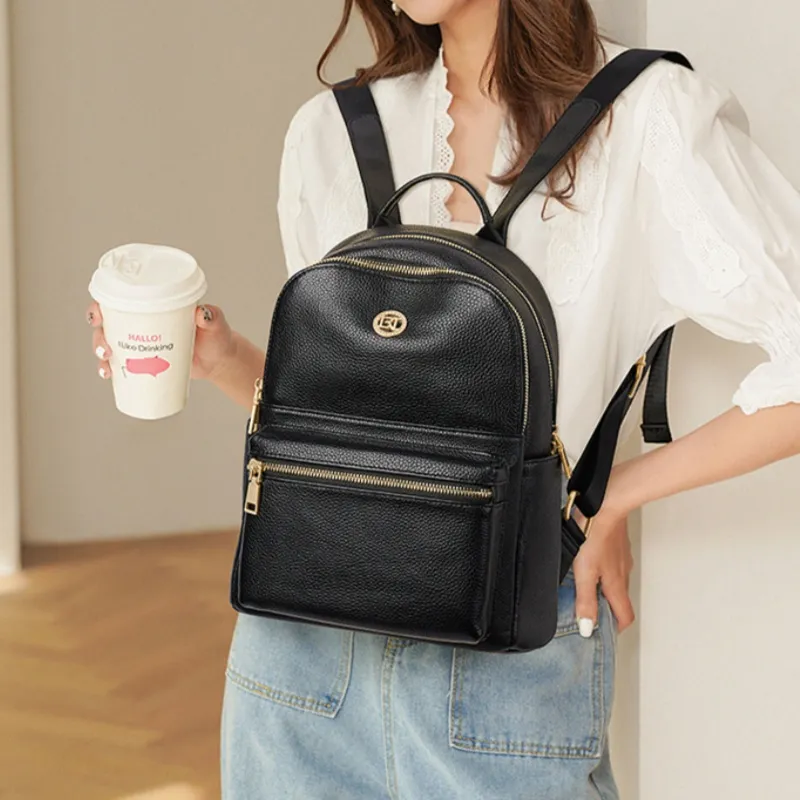 Old Man's Head Cow Leather Backpack Regular Unisex Black-3