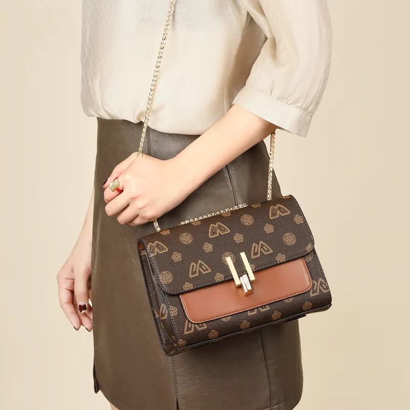 Old Man's Head Synthetic Leather Crossbody Bag Shoulder Bag Small Square Bag Small Size Women's Coffee-3