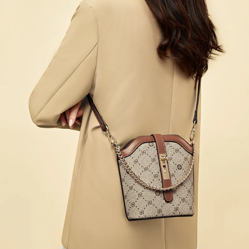 Old Man's Head Synthetic Leather Handheld Handbag Crossbody Bag Women's Khaki White-2