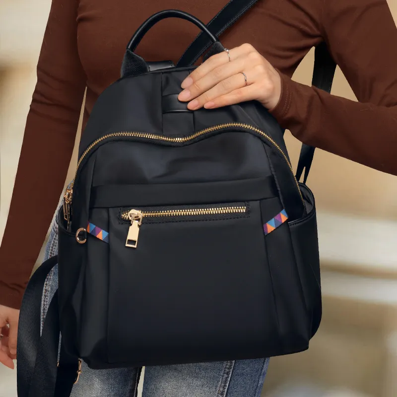 Old Man's Head Nylon Backpacks Women's Black-3