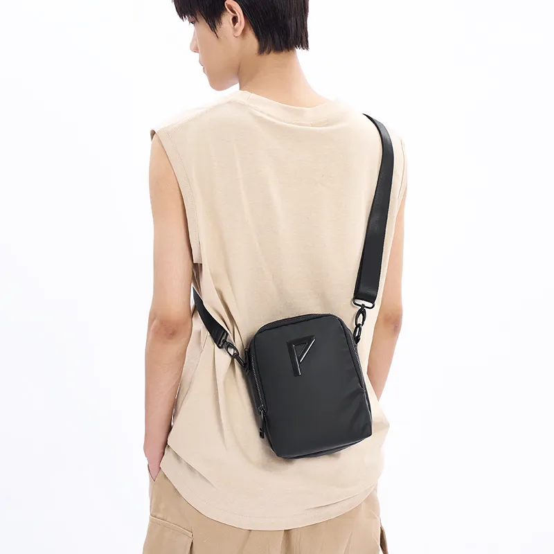 Old Man's Head Waterproof Fabric Shoulder Bag, Crossbody Bag Men's Black-3