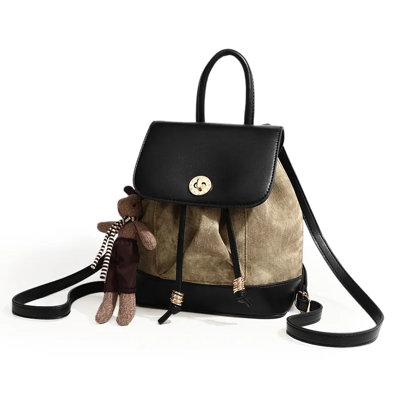 Old Man's Head Polyurethane Synthetic Leather Backpack Women's Black-2