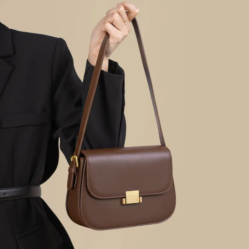 Old Man's Head Cow Leather Patchwork Synthetic Leather Small Square Bag Shoulder Bag Women's Brown-1