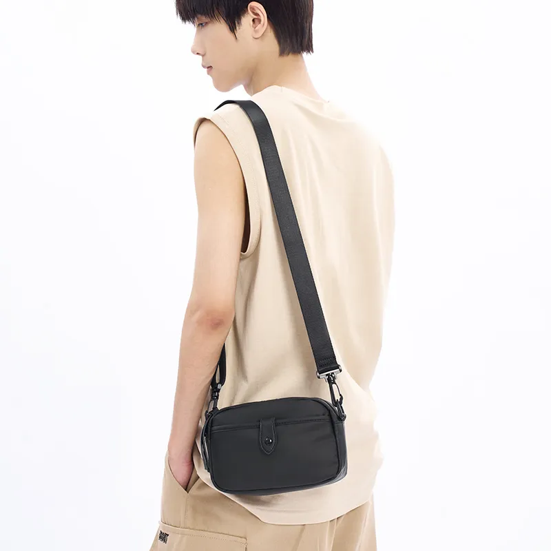 Old Man's Head Nylon Waterproof Fabric Shoulder Bag, Crossbody Bag Men's Black-2