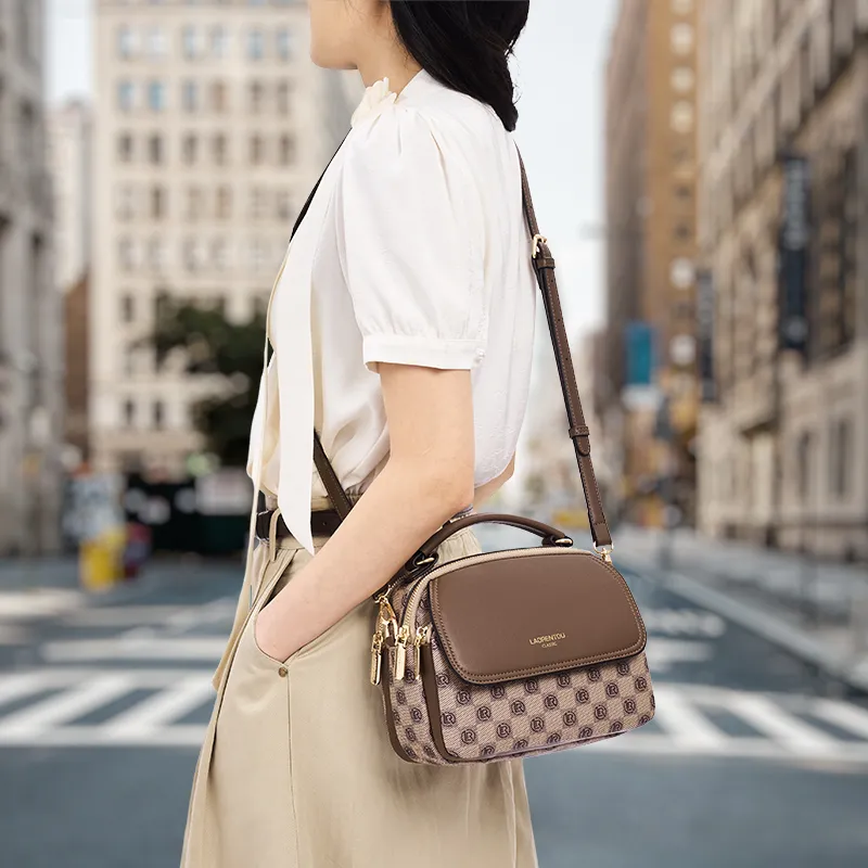 Old Man's Head Pvc Portable Small Bag Shoulder Bag, Crossbody Bag Women's Khaki-3