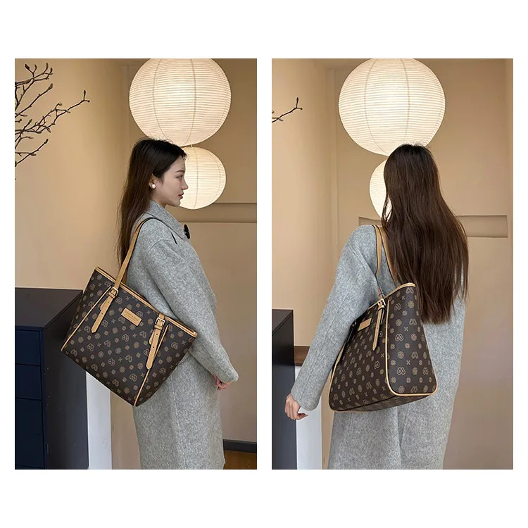 Old Man's Head Synthetic Leather Portable Underarm Shoulder Bag Large Size Women's Coffee-1