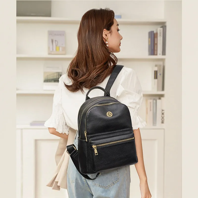 Old Man's Head Cow Leather Backpack Regular Unisex Black-2