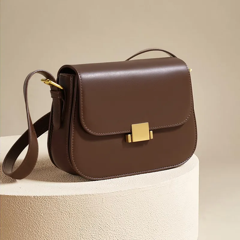 Old Man's Head Cow Leather Patchwork Synthetic Leather Small Square Bag Shoulder Bag Women's Brown-4
