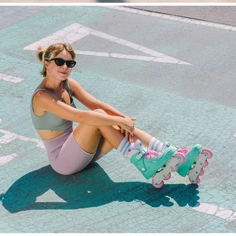 FLYING EAGLE Inline Skates Outdoor Square Park Turquoise Ice Skates+Simple Black/White Helmet-2