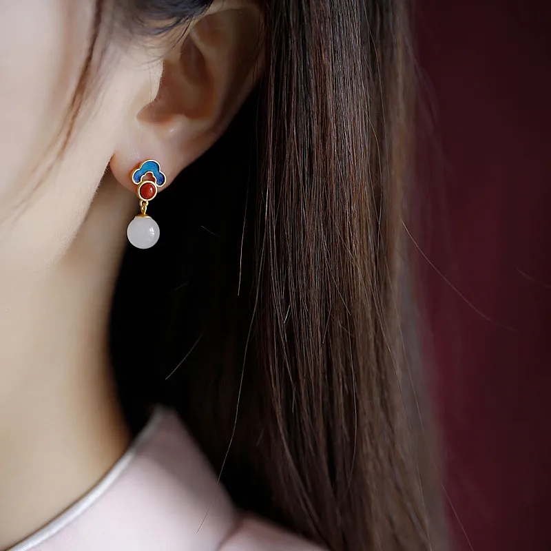 RUOK Colored Glaze Jade Earrings Women's-2
