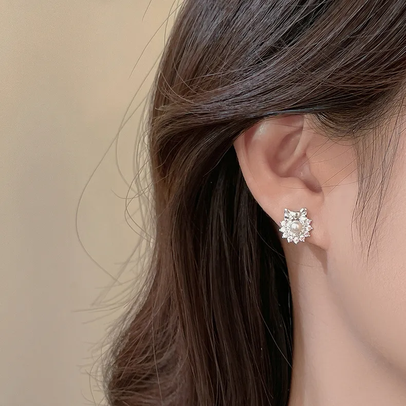 RUOK S925 Silver Stud Earrings Women's-4