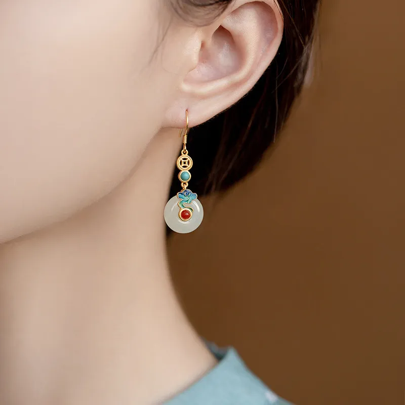 RUOK Colored Glaze Jade Earrings Women's-1