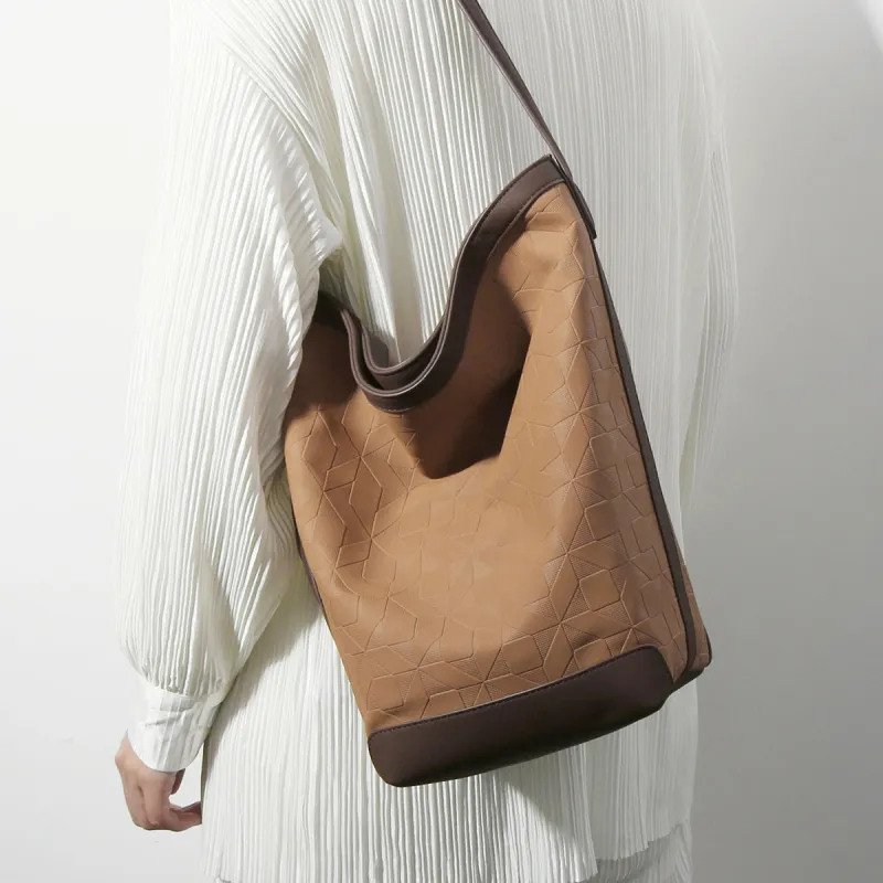 CHISIY Artificial Leather Bucket Bag, Shoulder Bag, Tote Bag, Tote, Shopping Bag, Handbag Large Size Women's Coffee-5