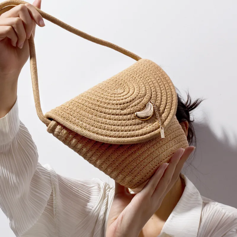 CHISIY Straw Woven Woven Bag Shoulder Bag Crossbody Bag Large Size Unisex Khaki-3