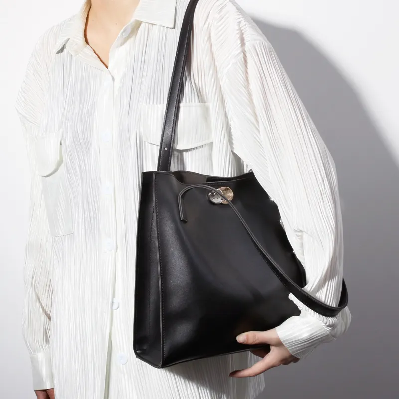 CHISIY Soft Leather Tote Bag Armhole Bag Handbag Shoulder Bag Large Size Women's Black-3