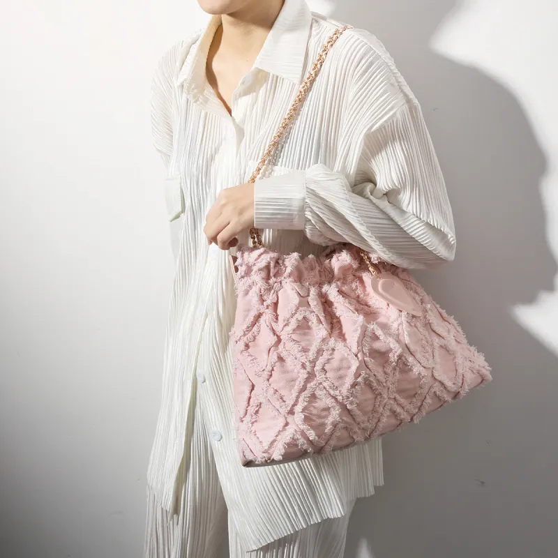 CHISIY Artificial Leather Tote Bag Shopping Bag Handbag Shoulder Bag Large Size Women's Pink-2