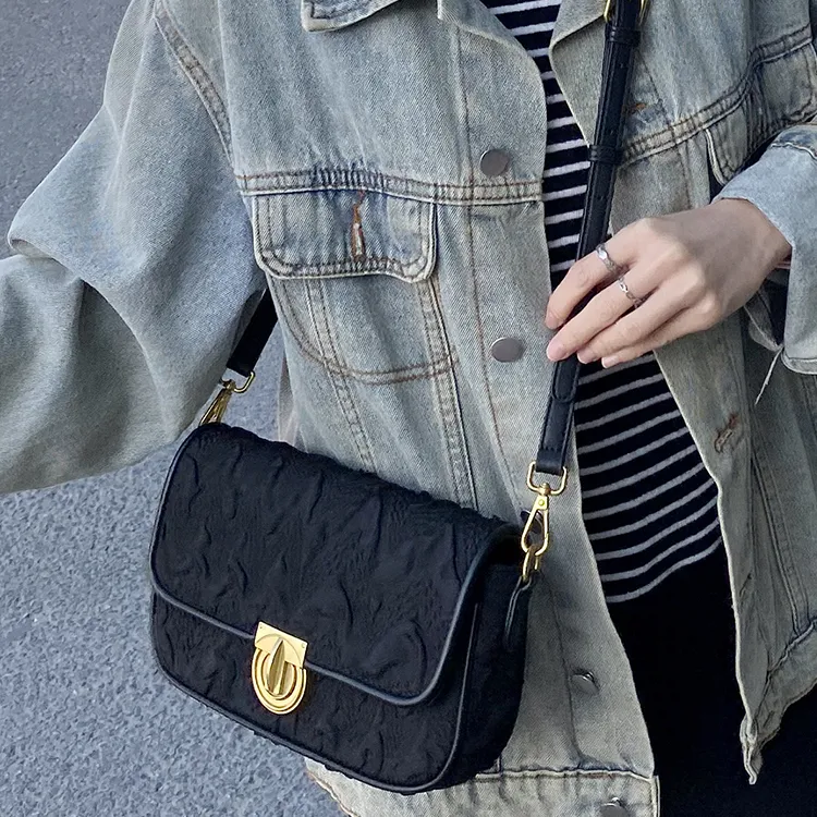 CHISIY Satin Small Square Bag, Shoulder Bag, Crossbody Bag Women's Black/White-4