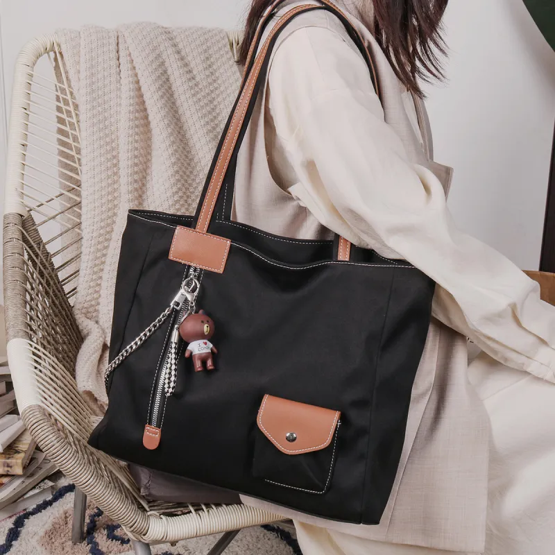 CHISIY Fabric Tote Bag Armpit Bag Shopping Bag One Shoulder Handbag Large Size Women's Black-2