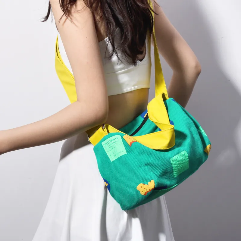 CHISIY Fabric Shoulder Bag, Crossbody Bag, Gym Bag Medium Size Unisex Fresh Look Green-2