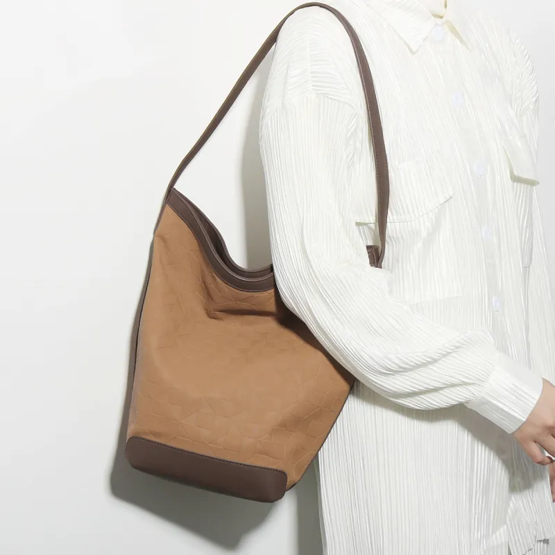CHISIY Artificial Leather Bucket Bag, Shoulder Bag, Tote Bag, Tote, Shopping Bag, Handbag Large Size Women's Coffee-3