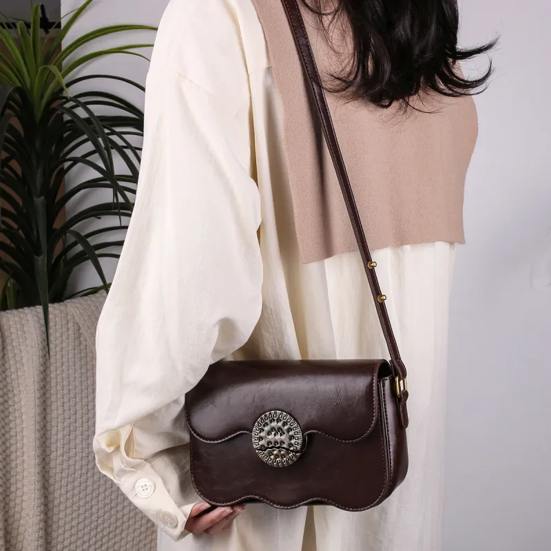 CHISIY Artificial Leather Small Square Bag One Shoulder Handbag Crossbody Bag Regular Women's Coffee-2