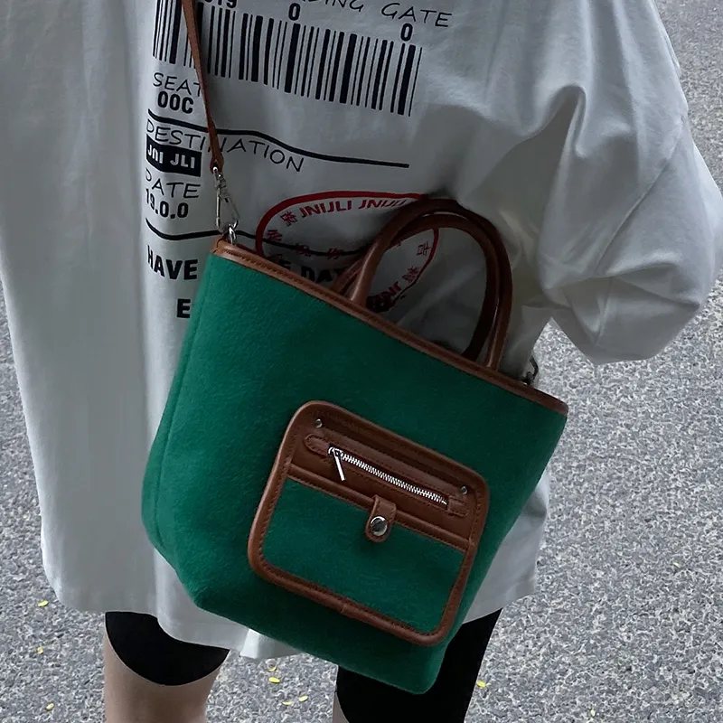 CHISIY Fabric With Artificial Leather Tote Bag Shopping Bag Shoulder Bag Crossbody Bag Large Size Women's Green & Brown-1