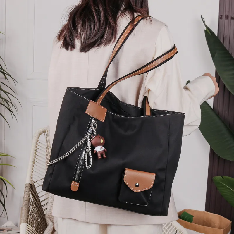 CHISIY Fabric Tote Bag Armpit Bag Shopping Bag One Shoulder Handbag Large Size Women's Black-1