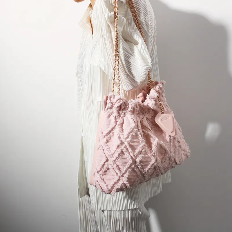 CHISIY Artificial Leather Tote Bag Shopping Bag Handbag Shoulder Bag Large Size Women's Pink-4