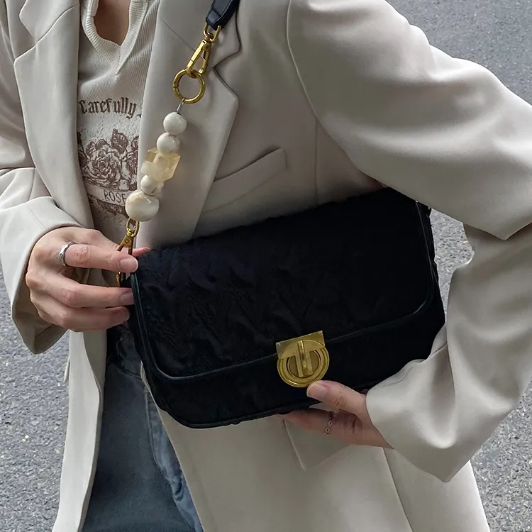 CHISIY Satin Small Square Bag, Shoulder Bag, Crossbody Bag Women's Black/White-10