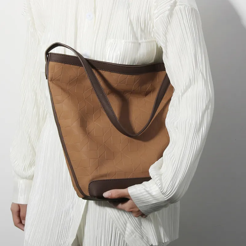 CHISIY Artificial Leather Bucket Bag, Shoulder Bag, Tote Bag, Tote, Shopping Bag, Handbag Large Size Women's Coffee-2