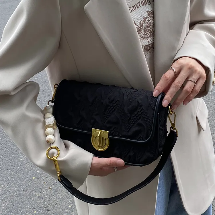 CHISIY Satin Small Square Bag, Shoulder Bag, Crossbody Bag Women's Black/White-7
