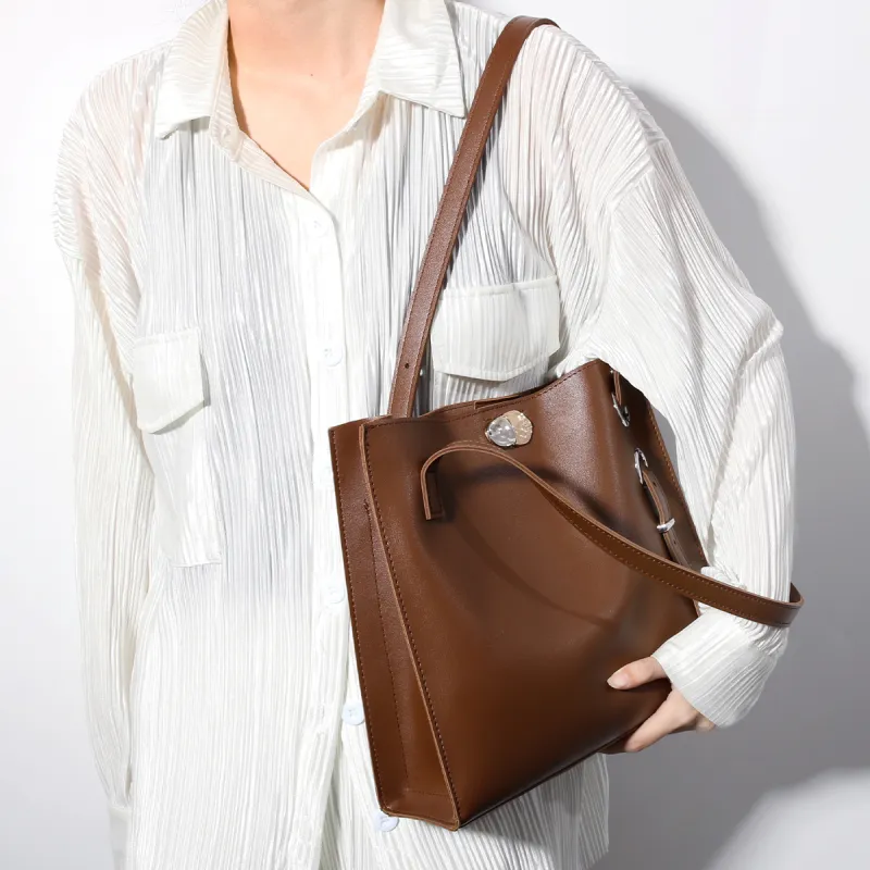 CHISIY Leather Tote Bag Shopping Bag Handbag Shoulder Bag Large Size Women's Brown-1