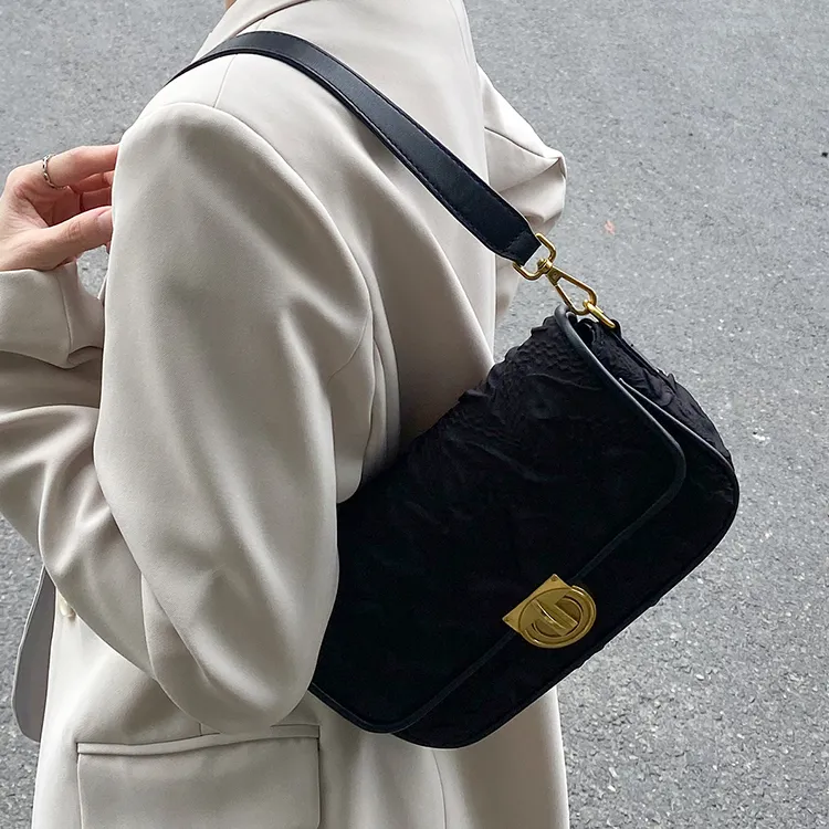 CHISIY Satin Small Square Bag, Shoulder Bag, Crossbody Bag Women's Black/White-11