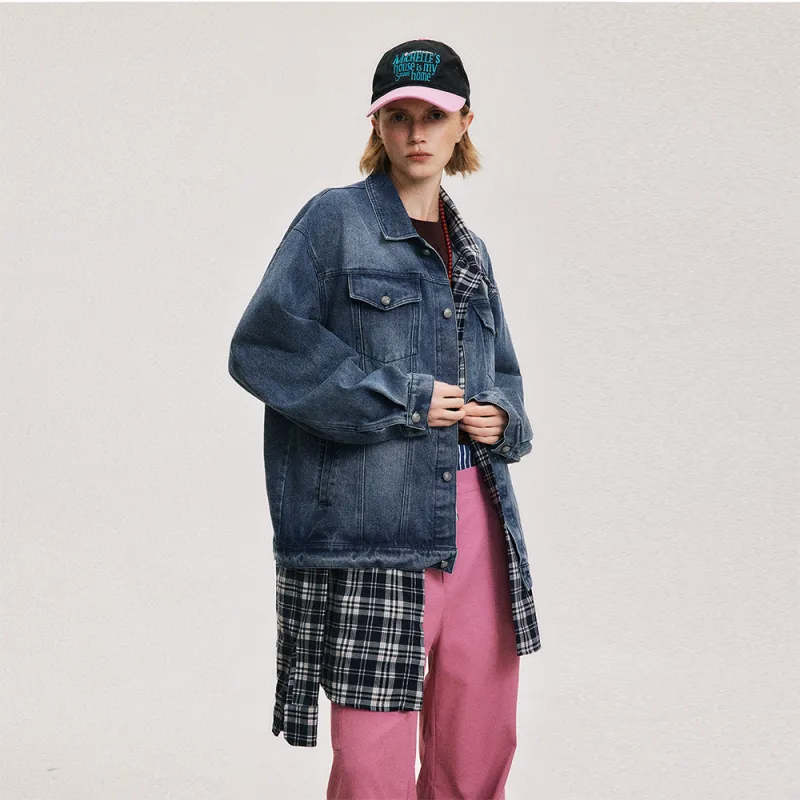 M MAICCO Denim Jackets Unisex Denim & Black & Plaid-2