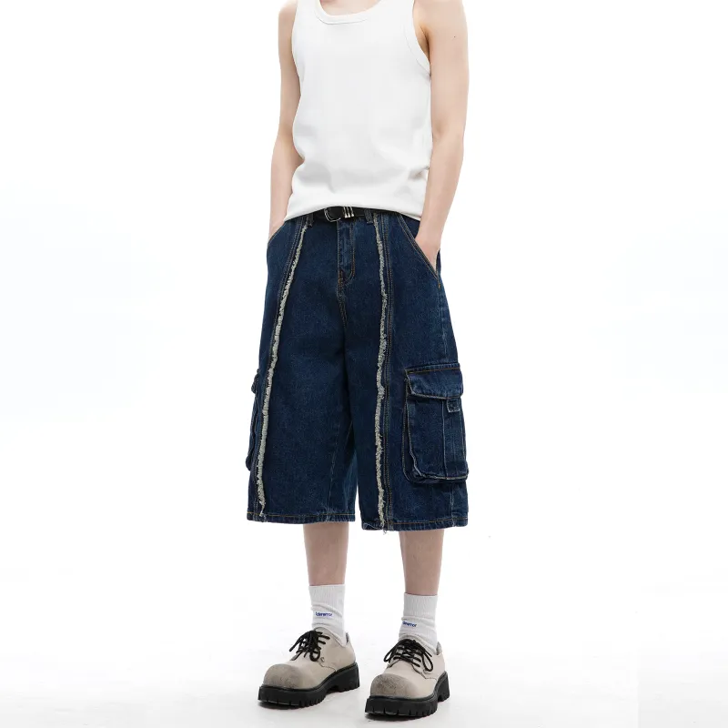 TIRED Denim Shorts Unisex Blue-4