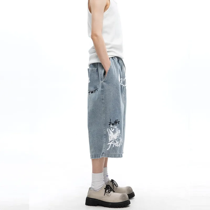 TIRED Denim Shorts Unisex Blue-5