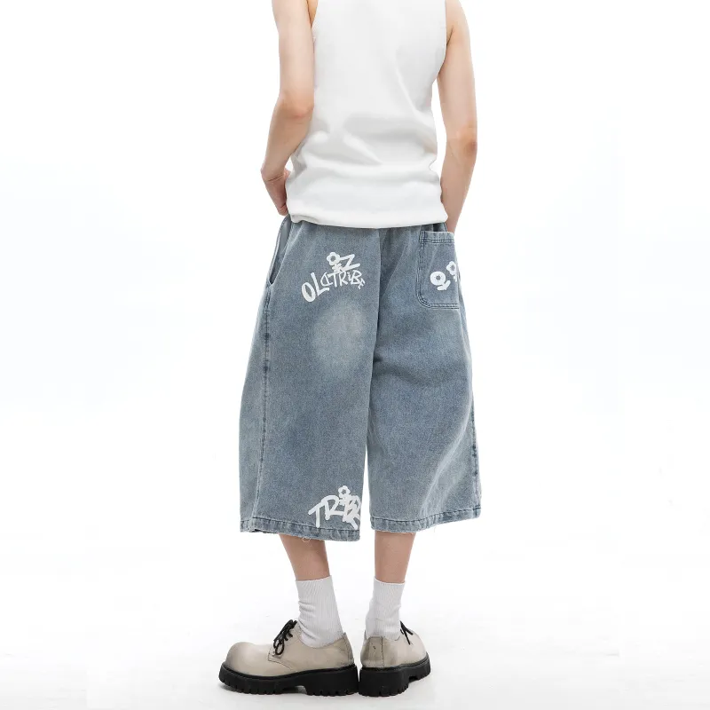 TIRED Denim Shorts Unisex Blue-7